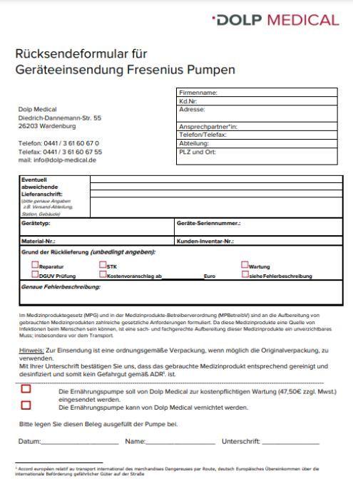 Rücksendeformular Amika Pumpe Rücksendeformular Amika Pumpe